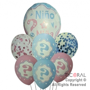 SET DE GLOBOS REVELACION NIO NIA 7 UNIDADES X 1